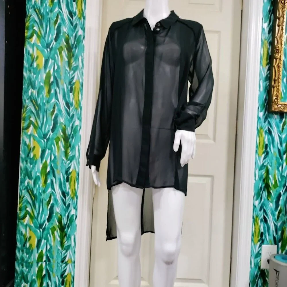 Whismygoth Lagenlook Gauzy Tunic High Low Hem Shirt Dress Black Women's Size M - Picture 3 of 10